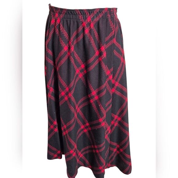 Cathy Daniels Vintage Pull On Black and Red Midi Skirt - Picture 2 of 6